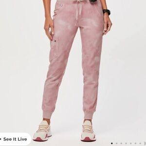 Figs marbled rose pink and white tie dye jogger scrub pants size S